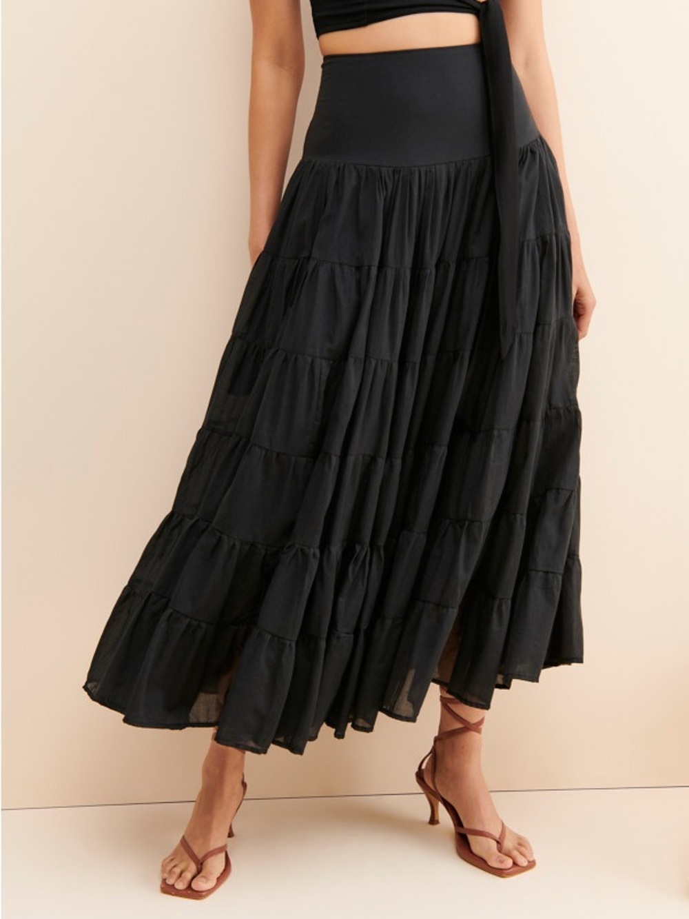 Erika Pena Ana Black Tiered Maxi Skirt